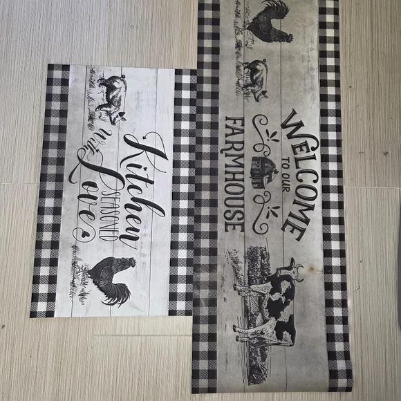 Farmhouse Buffalo Check Kitchen Floor Mats Barn Farm Animals - Picture 7 of 9